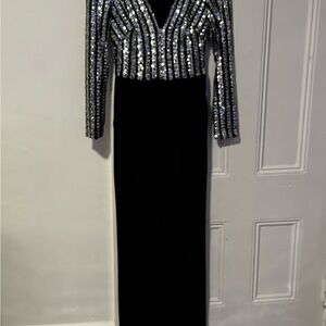 Calvin Klein Black and Silver Long Sleeve Dress